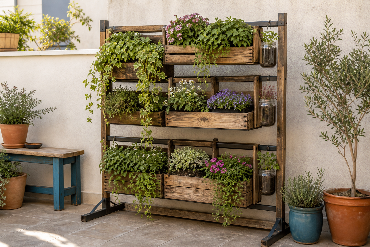 Jardines verticales: ideas, plantas y guía para empezar 5 Jardín vertical casero con recipientes reutilizados